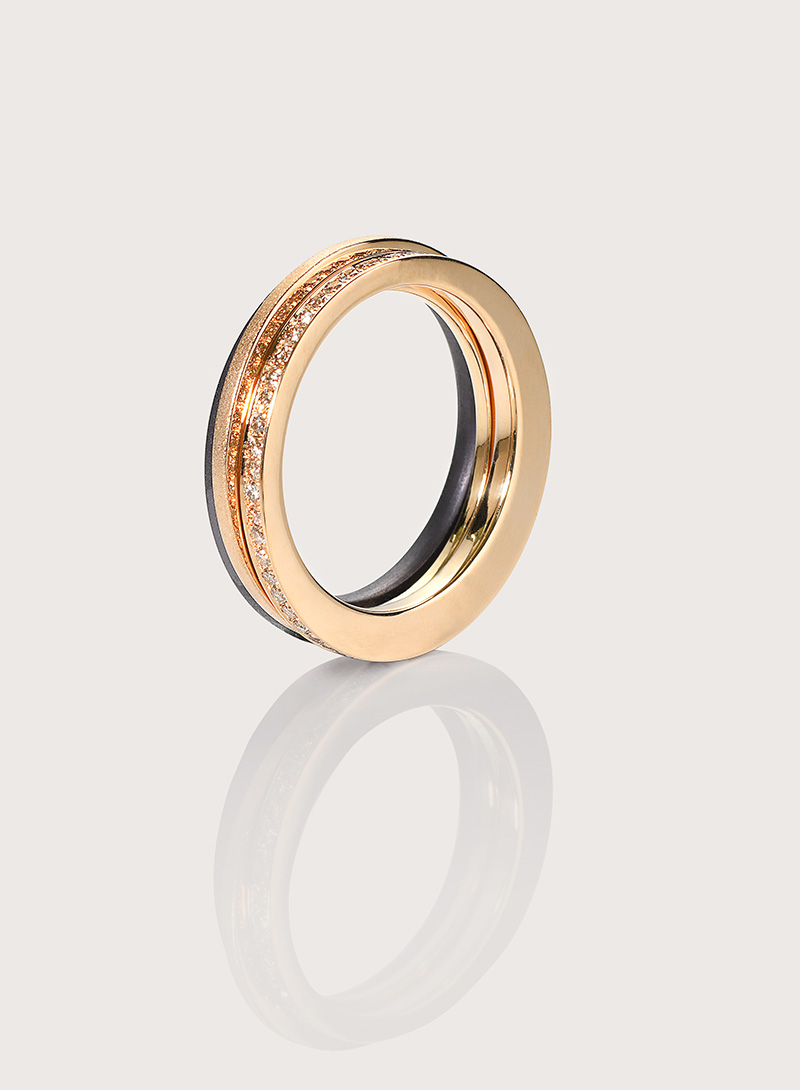 Johanna Otto, Schmuckdesign, Kollektion Diskus, Ring, rosegold, Kombi, Brillant, handgemacht